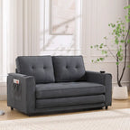 3-in-1 Foldable Tufted Loveseat Sofa Bed – Light Gray / Brown / Dark Gray / Beige, Side Pockets, Seats 2