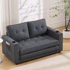 3-in-1 Foldable Tufted Loveseat Sofa Bed – Light Gray / Brown / Dark Gray / Beige, Side Pockets, Seats 2