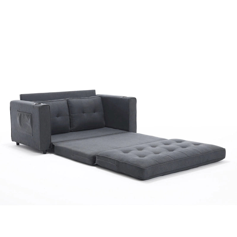 3-in-1 Foldable Tufted Loveseat Sofa Bed – Light Gray / Brown / Dark Gray / Beige, Side Pockets, Seats 2