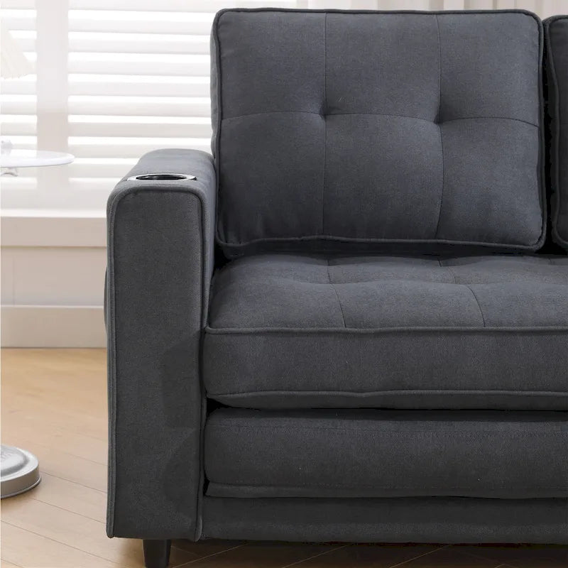 3-in-1 Foldable Tufted Loveseat Sofa Bed – Light Gray / Brown / Dark Gray / Beige, Side Pockets, Seats 2