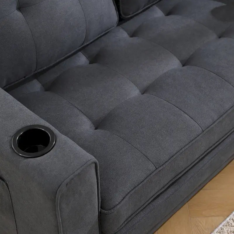3-in-1 Foldable Tufted Loveseat Sofa Bed – Light Gray / Brown / Dark Gray / Beige, Side Pockets, Seats 2