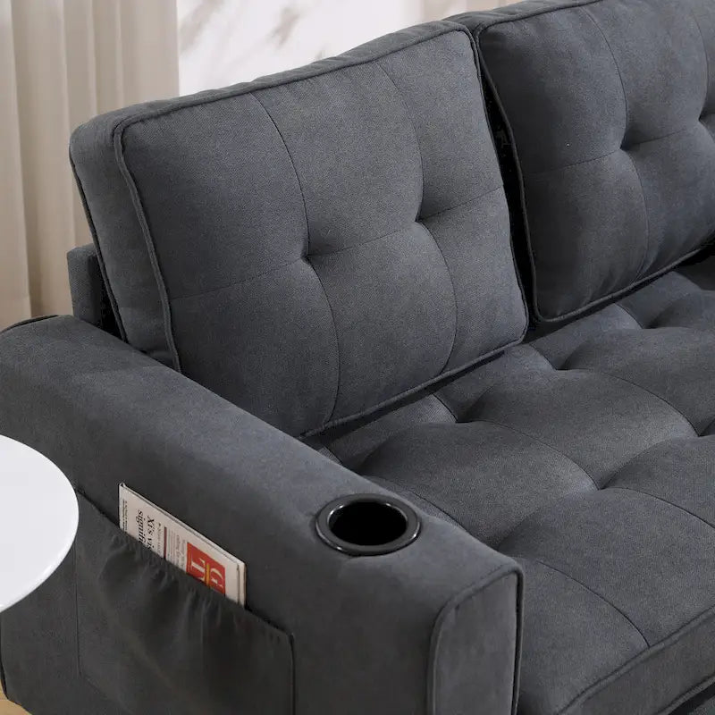 3-in-1 Foldable Tufted Loveseat Sofa Bed – Light Gray / Brown / Dark Gray / Beige, Side Pockets, Seats 2