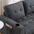 3-in-1 Foldable Tufted Loveseat Sofa Bed – Light Gray / Brown / Dark Gray / Beige, Side Pockets, Seats 2