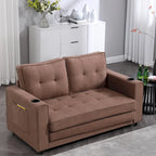 3-in-1 Foldable Tufted Loveseat Sofa Bed – Light Gray / Brown / Dark Gray / Beige, Side Pockets, Seats 2