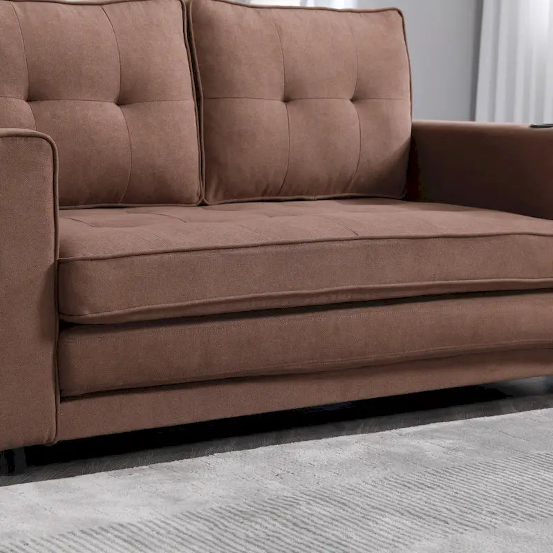 3-in-1 Foldable Tufted Loveseat Sofa Bed – Light Gray / Brown / Dark Gray / Beige, Side Pockets, Seats 2