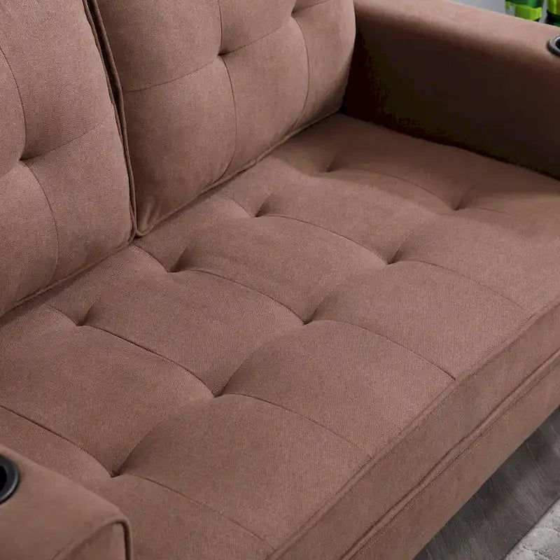 3-in-1 Foldable Tufted Loveseat Sofa Bed – Light Gray / Brown / Dark Gray / Beige, Side Pockets, Seats 2