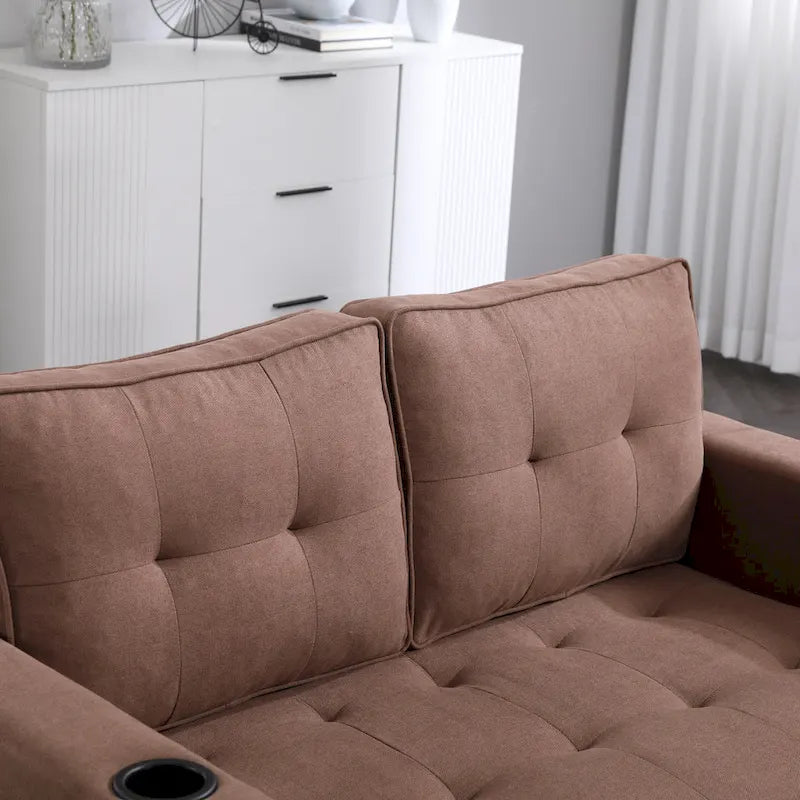 3-in-1 Foldable Tufted Loveseat Sofa Bed – Light Gray / Brown / Dark Gray / Beige, Side Pockets, Seats 2