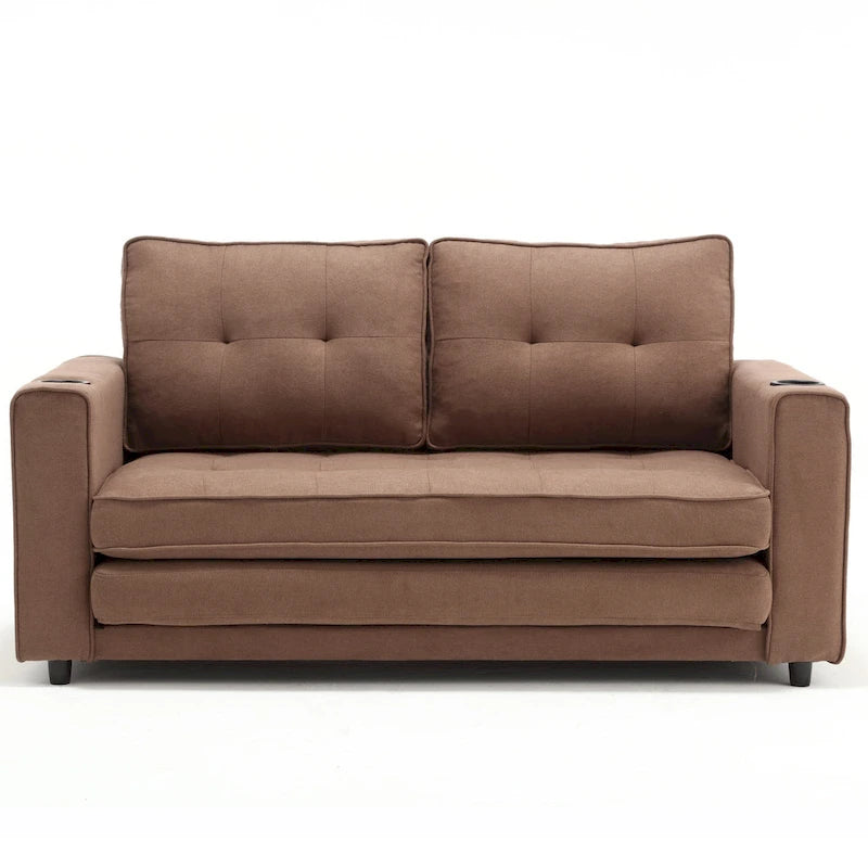 3-in-1 Foldable Tufted Loveseat Sofa Bed – Light Gray / Brown / Dark Gray / Beige, Side Pockets, Seats 2