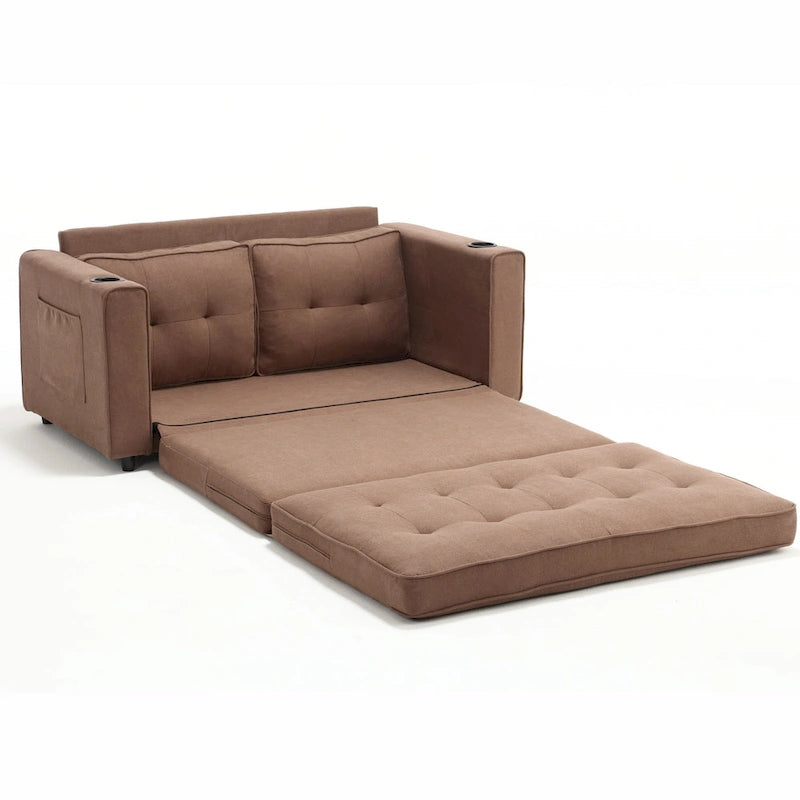 3-in-1 Foldable Tufted Loveseat Sofa Bed – Light Gray / Brown / Dark Gray / Beige, Side Pockets, Seats 2