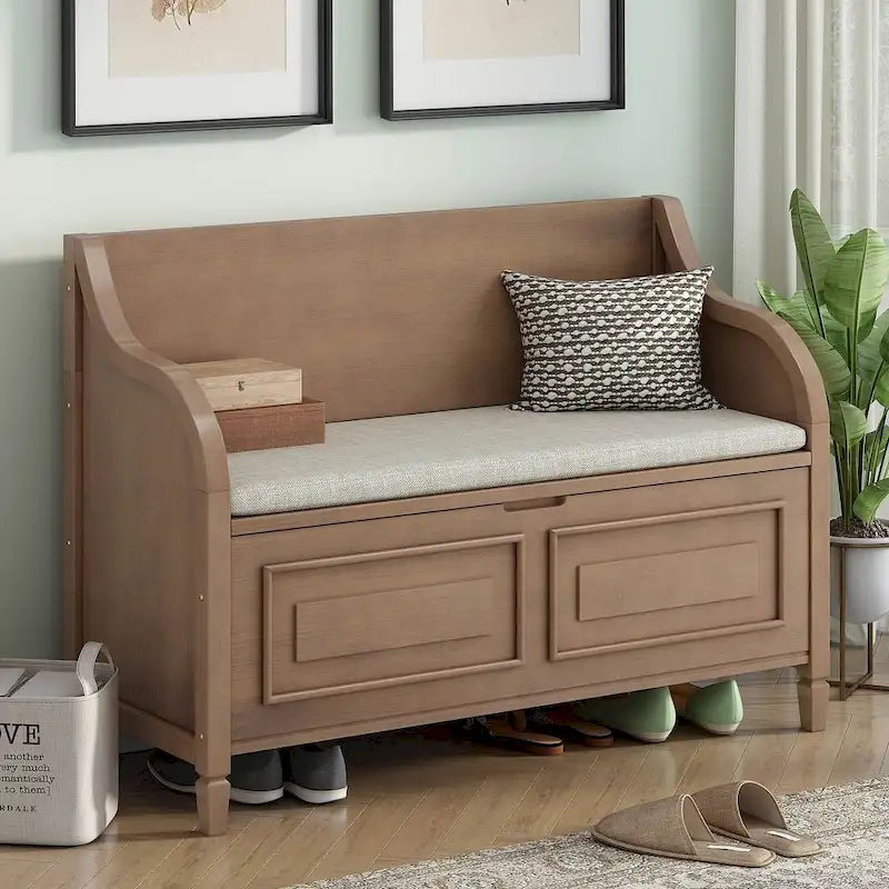 Farmhouse Storage Bench with Hidden Compartment – Gray Wash / Brown / Antique Navy / White / Espresso, Rustic Style, Single
