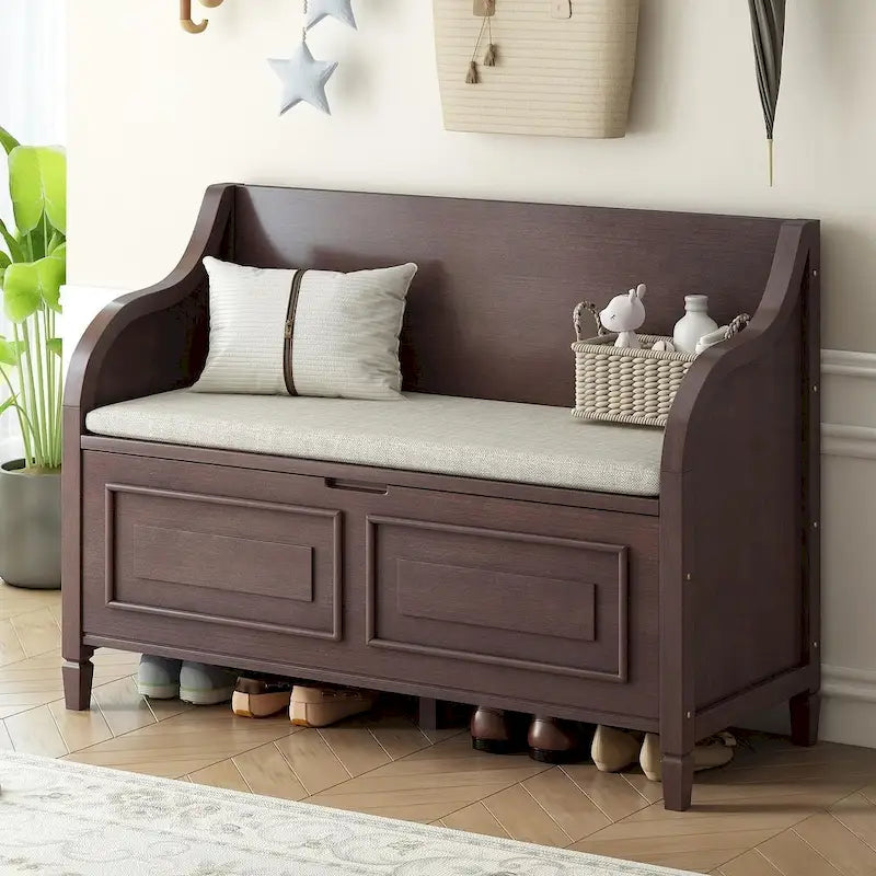Farmhouse Storage Bench with Hidden Compartment – Gray Wash / Brown / Antique Navy / White / Espresso, Rustic Style, Single