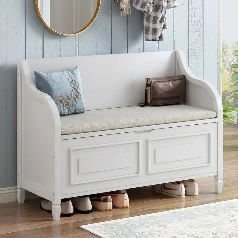Farmhouse Storage Bench with Hidden Compartment – Gray Wash / Brown / Antique Navy / White / Espresso, Rustic Style, Single