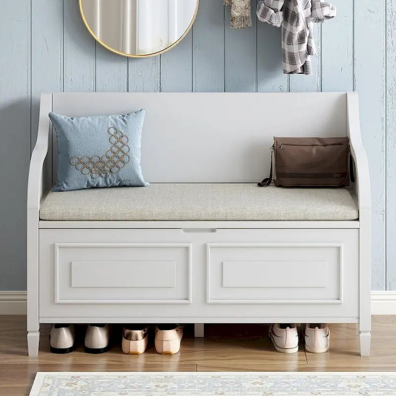 Farmhouse Storage Bench with Hidden Compartment – Gray Wash / Brown / Antique Navy / White / Espresso, Rustic Style, Single