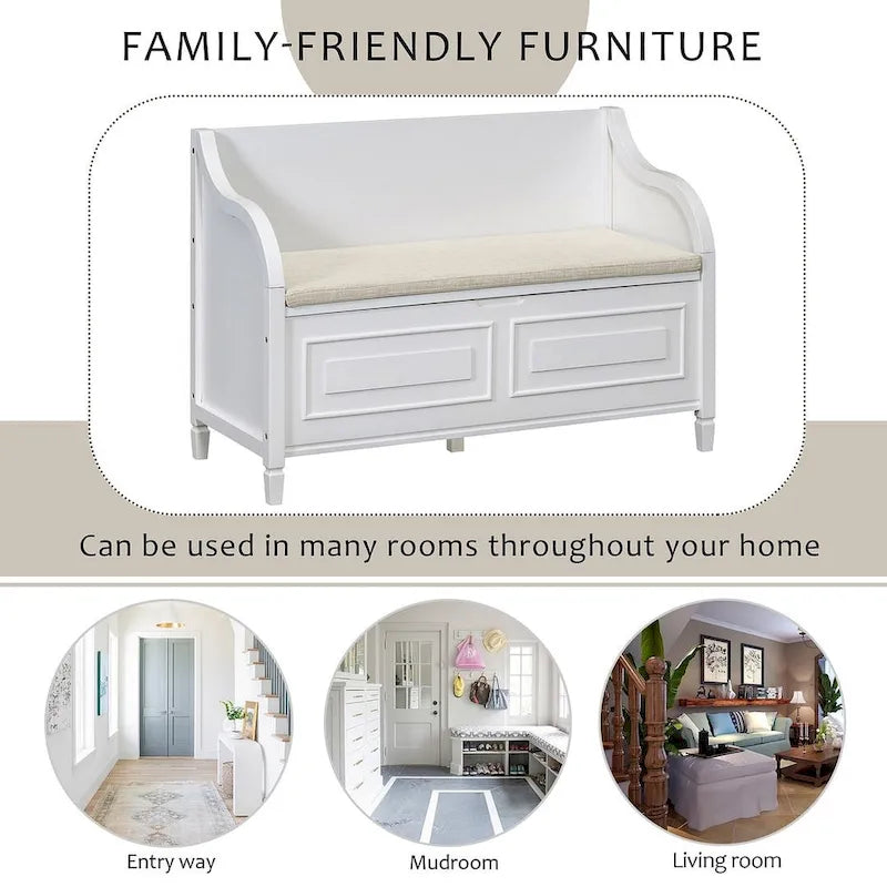 Farmhouse Storage Bench with Hidden Compartment – Gray Wash / Brown / Antique Navy / White / Espresso, Rustic Style, Single