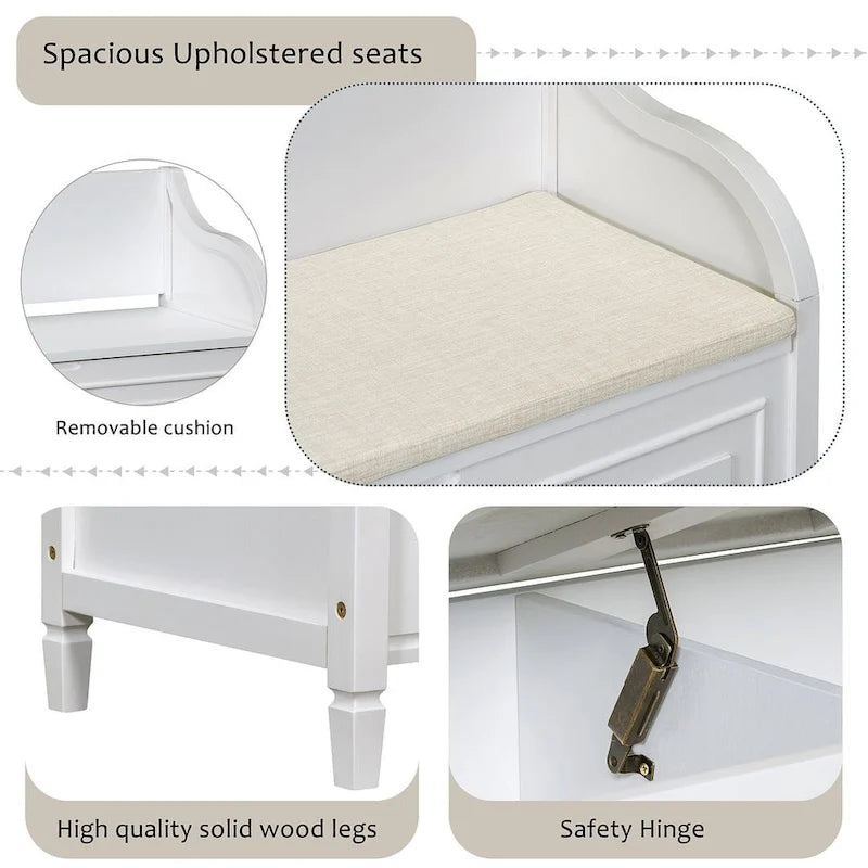 Farmhouse Storage Bench with Hidden Compartment – Gray Wash / Brown / Antique Navy / White / Espresso, Rustic Style, Single