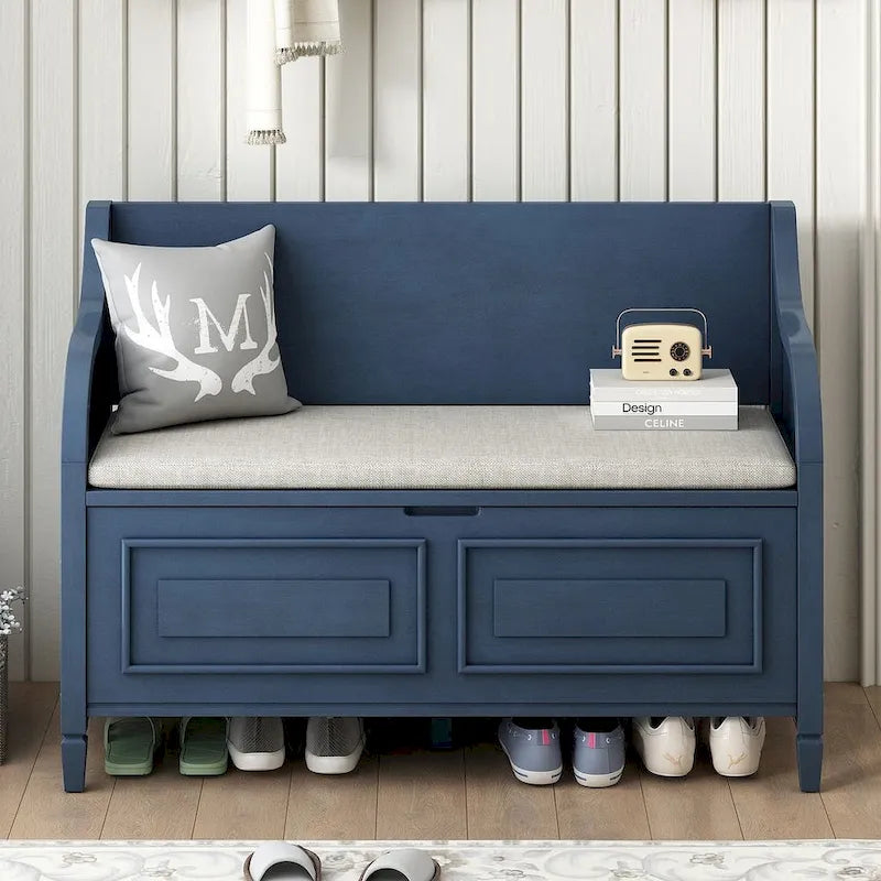 Farmhouse Storage Bench with Hidden Compartment – Gray Wash / Brown / Antique Navy / White / Espresso, Rustic Style, Single