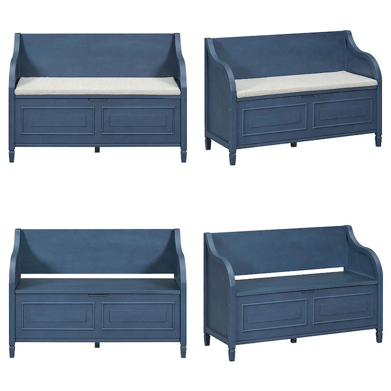 Farmhouse Storage Bench with Hidden Compartment – Gray Wash / Brown / Antique Navy / White / Espresso, Rustic Style, Single