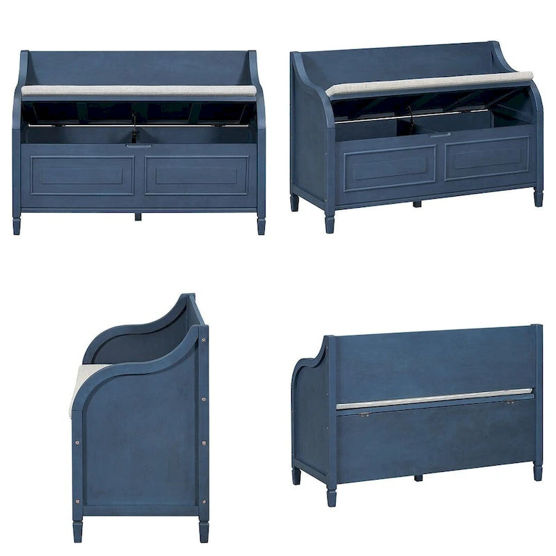 Farmhouse Storage Bench with Hidden Compartment – Gray Wash / Brown / Antique Navy / White / Espresso, Rustic Style, Single
