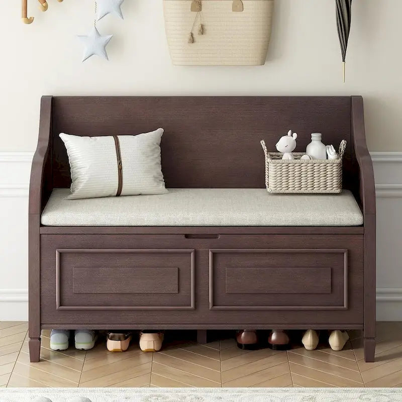 Farmhouse Storage Bench with Hidden Compartment – Gray Wash / Brown / Antique Navy / White / Espresso, Rustic Style, Single