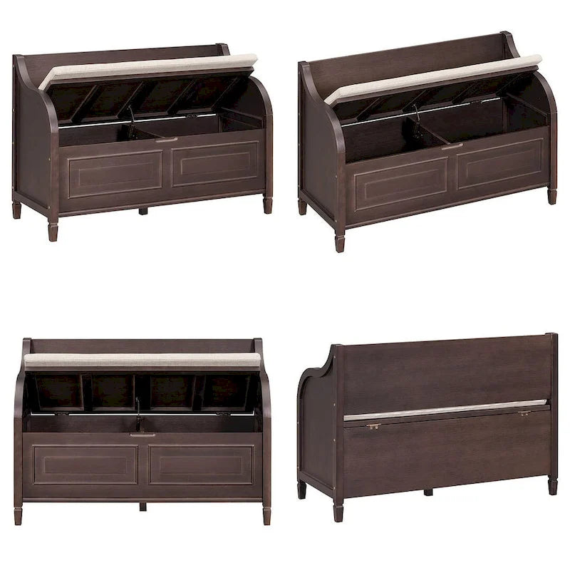 Farmhouse Storage Bench with Hidden Compartment – Gray Wash / Brown / Antique Navy / White / Espresso, Rustic Style, Single