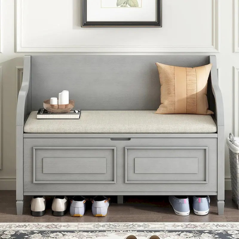 Farmhouse Storage Bench with Hidden Compartment – Gray Wash / Brown / Antique Navy / White / Espresso, Rustic Style, Single