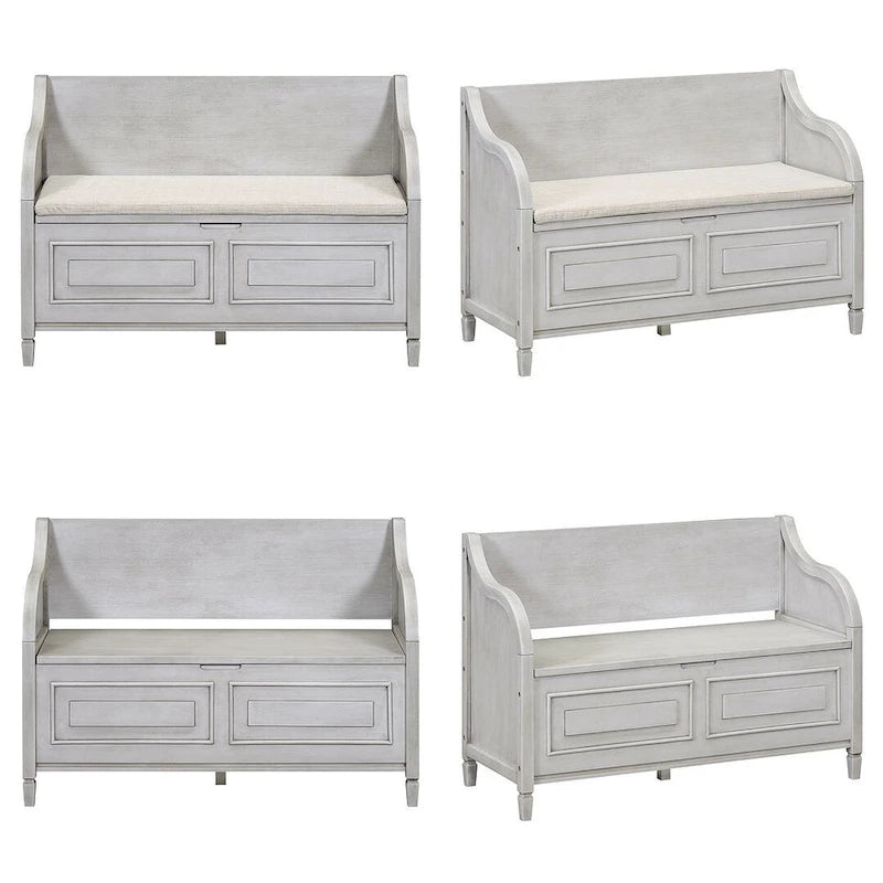 Farmhouse Storage Bench with Hidden Compartment – Gray Wash / Brown / Antique Navy / White / Espresso, Rustic Style, Single