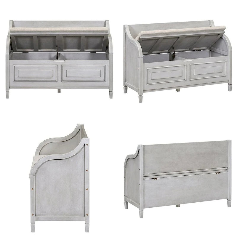 Farmhouse Storage Bench with Hidden Compartment – Gray Wash / Brown / Antique Navy / White / Espresso, Rustic Style, Single