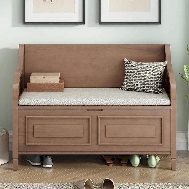 Farmhouse Storage Bench with Hidden Compartment – Gray Wash / Brown / Antique Navy / White / Espresso, Rustic Style, Single