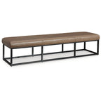 70.87" Leather Accent Bench – Brown / Black, Metal Frame, Contemporary Style, Single
