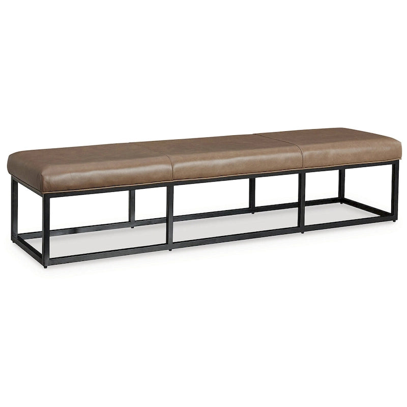 70.87" Leather Accent Bench – Brown / Black, Metal Frame, Contemporary Style, Single
