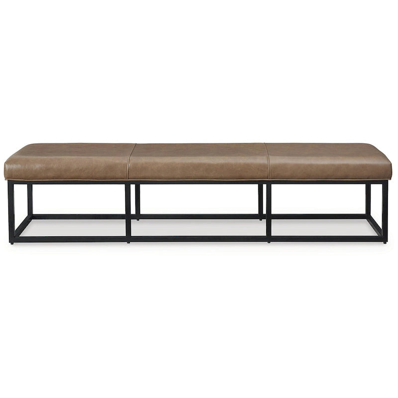 70.87" Leather Accent Bench – Brown / Black, Metal Frame, Contemporary Style, Single