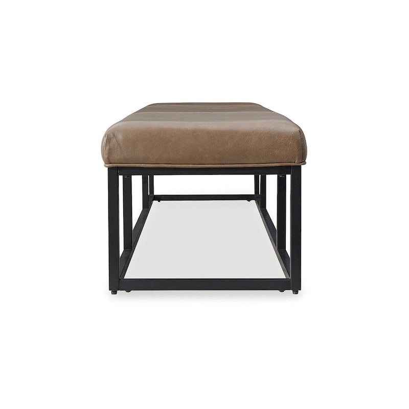 70.87" Leather Accent Bench – Brown / Black, Metal Frame, Contemporary Style, Single