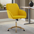 Velvet Swivel Office Chair – Bright Yellow, Gold Base, Height Adjustable, Single