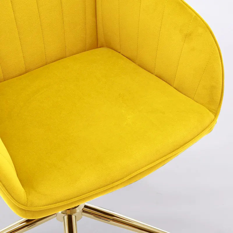 Velvet Swivel Office Chair – Bright Yellow, Gold Base, Height Adjustable, Single