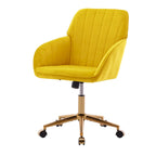 Velvet Swivel Office Chair – Bright Yellow, Gold Base, Height Adjustable, Single