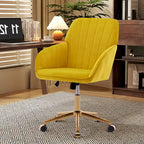 Velvet Swivel Office Chair – Bright Yellow, Gold Base, Height Adjustable, Single