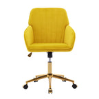 Velvet Swivel Office Chair – Bright Yellow, Gold Base, Height Adjustable, Single