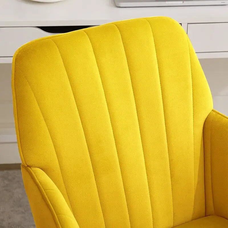 Velvet Swivel Office Chair – Bright Yellow, Gold Base, Height Adjustable, Single