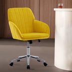 Velvet Swivel Office Chair – Bright Yellow, Gold Base, Height Adjustable, Single