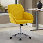 Velvet Swivel Office Chair – Bright Yellow, Gold Base, Height Adjustable, Single