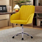 Velvet Swivel Office Chair – Bright Yellow, Gold Base, Height Adjustable, Single