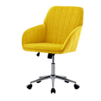 Velvet Swivel Office Chair – Bright Yellow, Gold Base, Height Adjustable, Single
