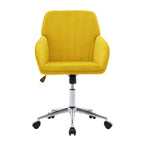 Velvet Swivel Office Chair – Bright Yellow, Gold Base, Height Adjustable, Single