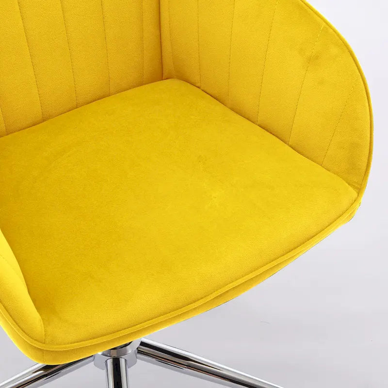 Velvet Swivel Office Chair – Bright Yellow, Gold Base, Height Adjustable, Single