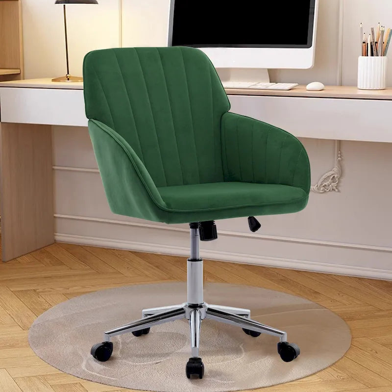 Ergonomic Adjustable Office Chair – Green / Khaki, Memory Foam, Silver Metal Base, Single