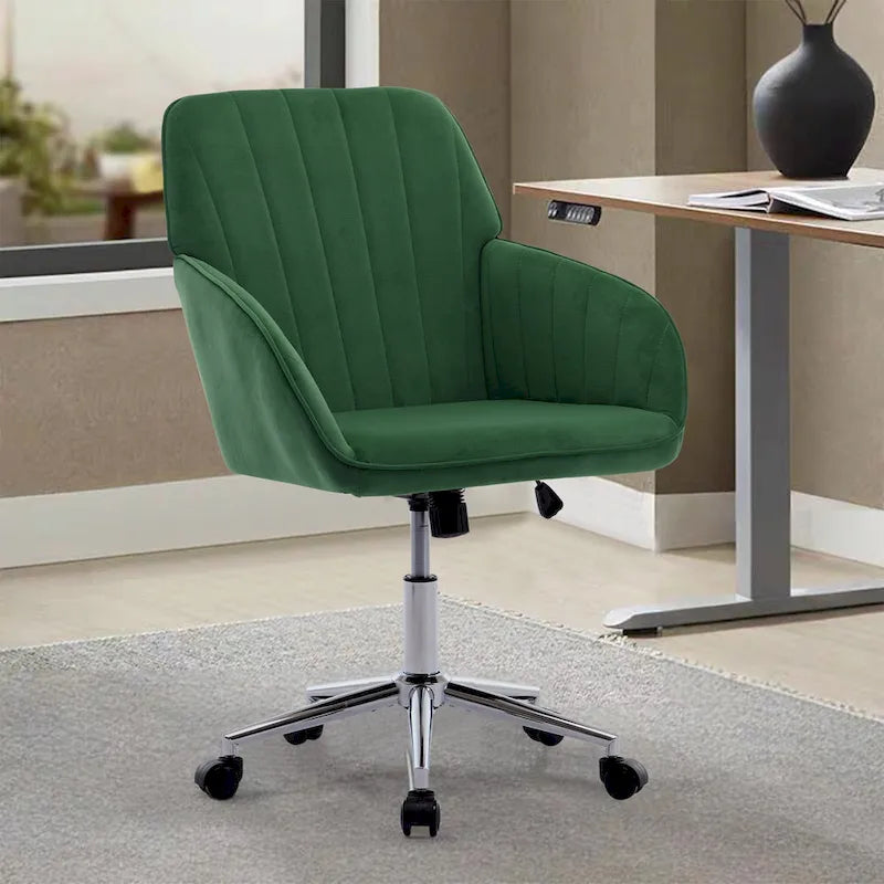 Ergonomic Adjustable Office Chair – Green / Khaki, Memory Foam, Silver Metal Base, Single