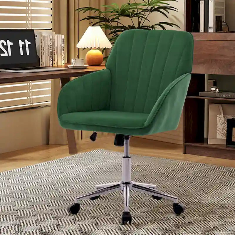 Ergonomic Adjustable Office Chair – Green / Khaki, Memory Foam, Silver Metal Base, Single