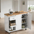 Rolling Kitchen Island with Foldable Countertop – White / Blue, Drawer & Cabinets, 1–4 Person Use