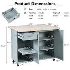 Rolling Kitchen Island with Foldable Countertop – White / Blue, Drawer & Cabinets, 1–4 Person Use