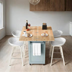 Rolling Kitchen Island with Foldable Countertop – White / Blue, Drawer & Cabinets, 1–4 Person Use